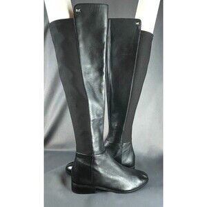 Michael Kors Black Round Toe Zip-Up Fabric + Leather Riding Boot Size 5M NEW